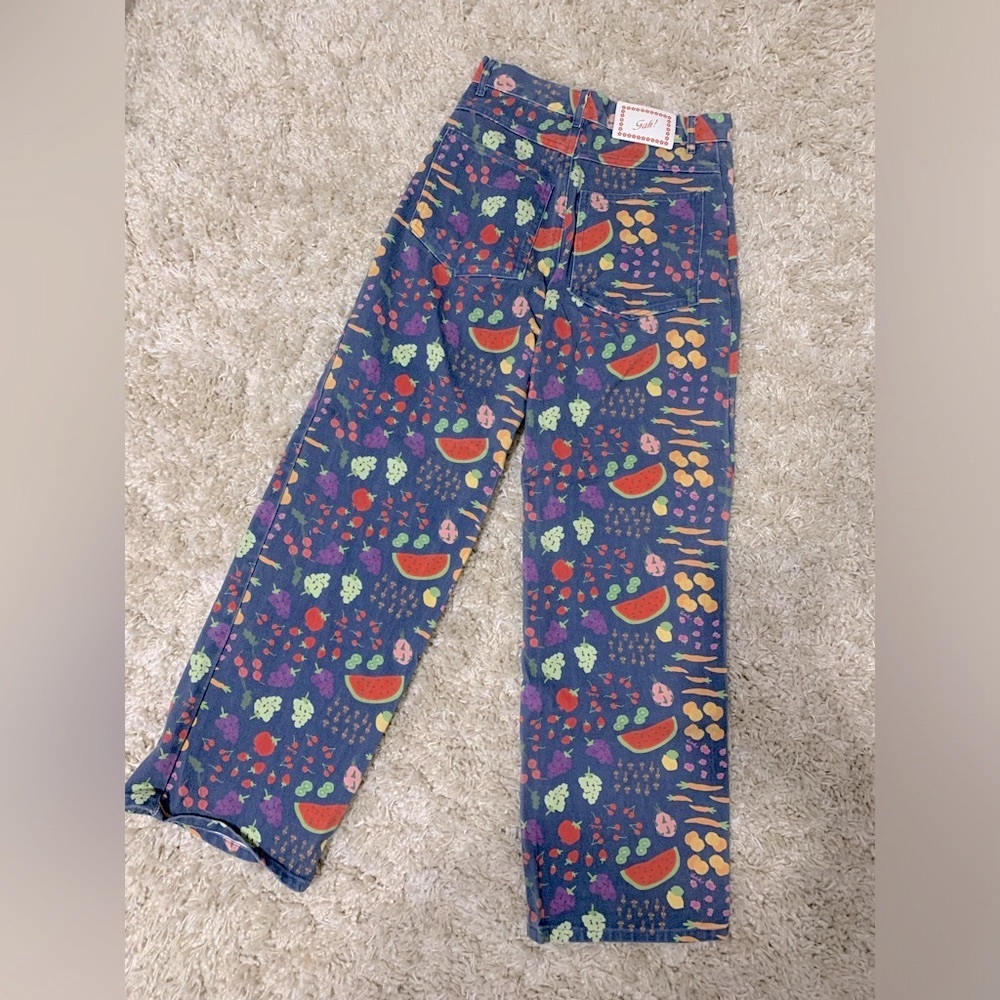 Lisa Says Gah Blue Floral & Fruit Wide Leg Jeans - Picture 8 of 9